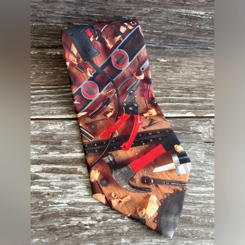 Ralph Marlin necktie men’s vintage suit tie formal wear handyman tools print 90s